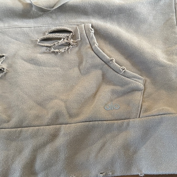 ALO Yoga Women's Tan Distressed Hoodie S - Picture 6 of 10